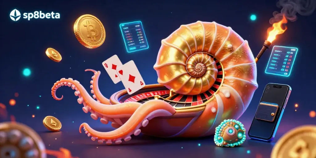 Experience exciting gameplay with sp8beta's vibrant games amidst a dazzling crypto backdrop.