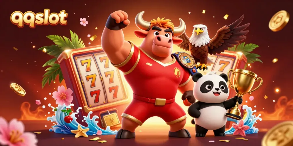 Experience exciting wins with qqslot in a vibrant casino scene featuring dynamic characters and elements.