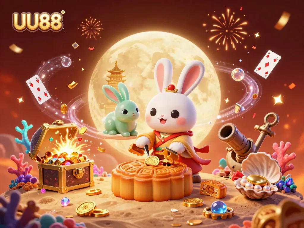 Engage with UU88 by winning big at the casino, featuring a festive moon rabbit scene.