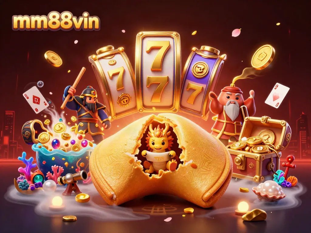 Engage with mm88vin through a vibrant 3D illustration of fortune elements and casino excitement.