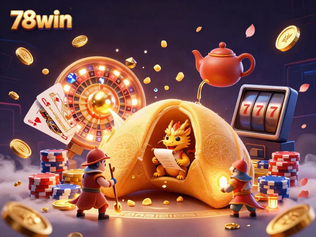 Engage with thrilling gameplay featuring 78win's golden fortune cookie alongside dazzling casino elements.