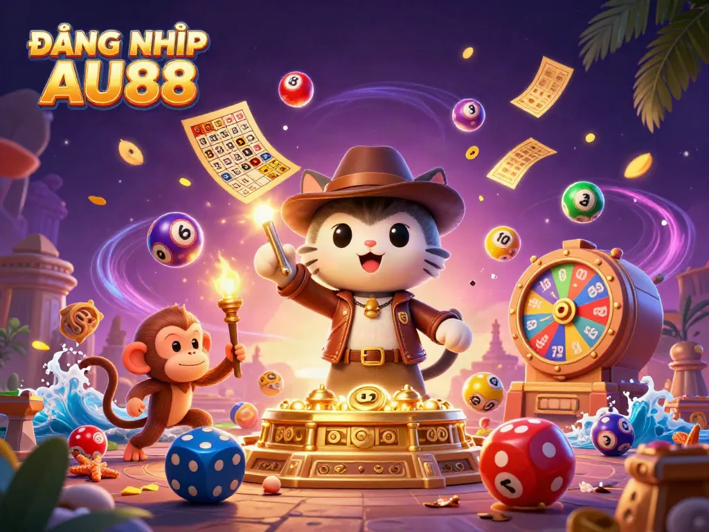 Engage with the action of ĐĂNG NHẬP AU88 in this vibrant casino scene featuring treasure and adventure.