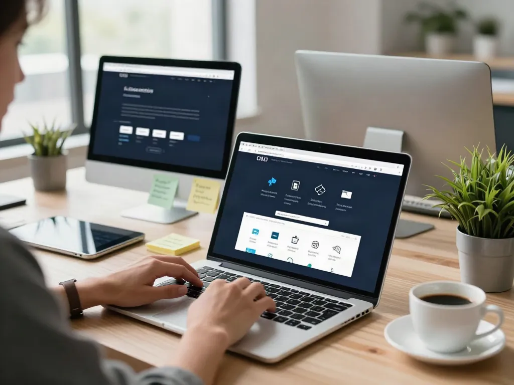 Efficient workspace showcasing a user's laptop browsing a 사이트모음 for easy access to updated sites.