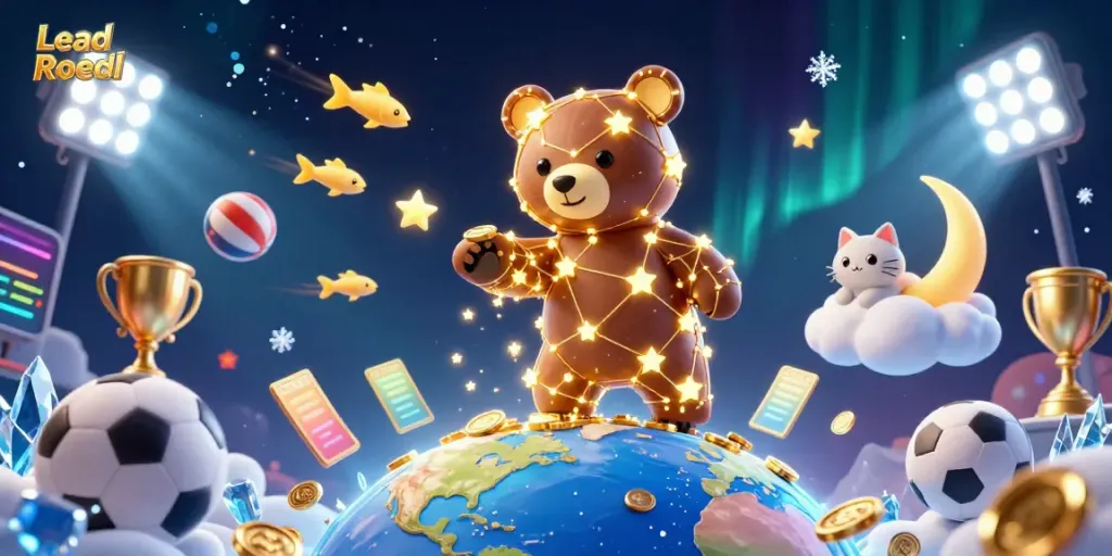 Engage with Lead Roedl's dynamic gambling scene, featuring a constellation bear and sports elements.