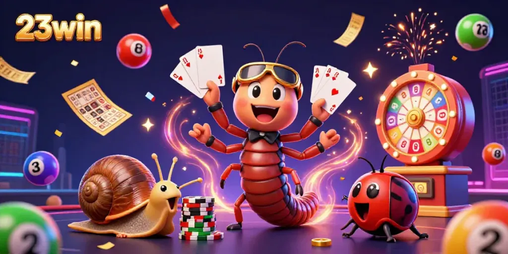 Engage with the vibrant casino atmosphere at 23win featuring colorful characters and dynamic game elements.