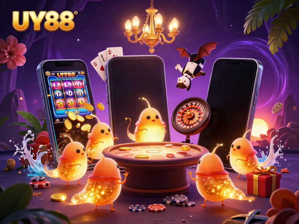 The glowworms lighting up the UY88 casino scene showcase vibrant slot games and lively card tables, enhancing player excitement.