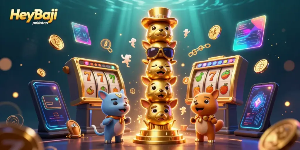 Feel the excitement with HeyBaji pakistan's vibrant casino scene featuring dynamic slot games and crypto elements.