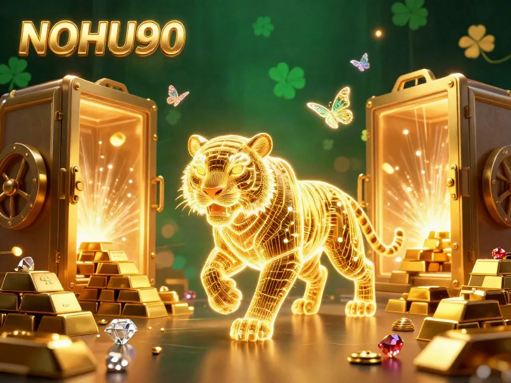 Win big at NOHU90's digital casino with a golden tiger and dazzling treasures.