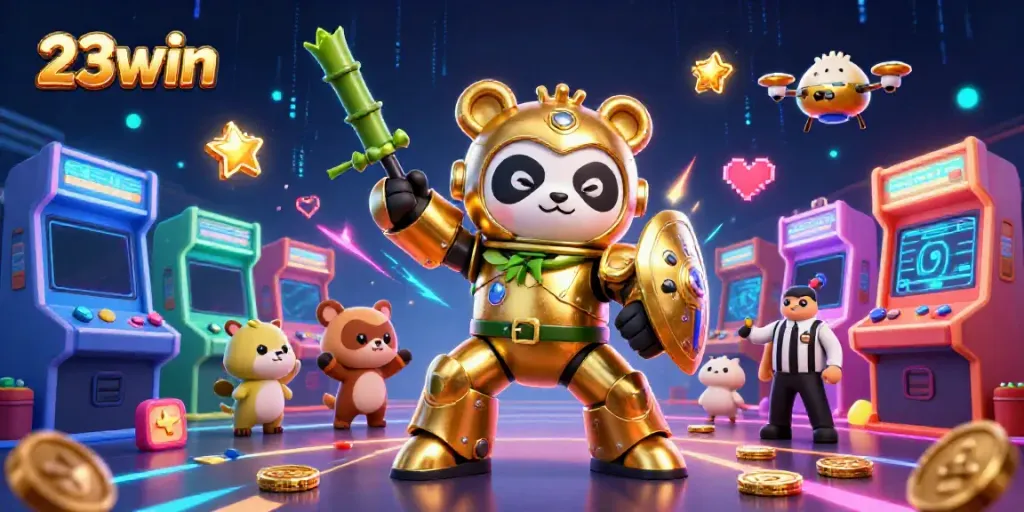 Experience thrilling gaming moments with 23win's vibrant and dynamic casino illustration.