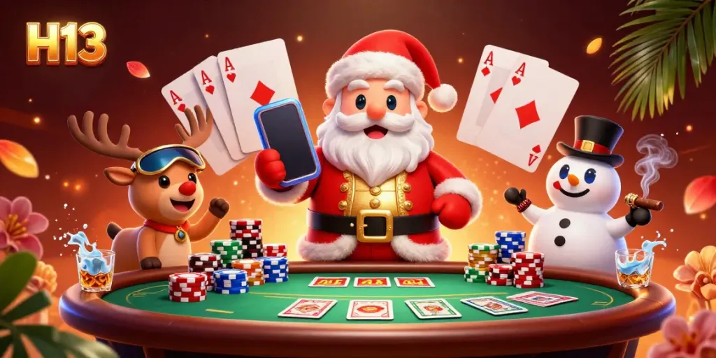 Experience thrilling jackpots at H13 with lively casino characters in a vibrant, dynamic scene.