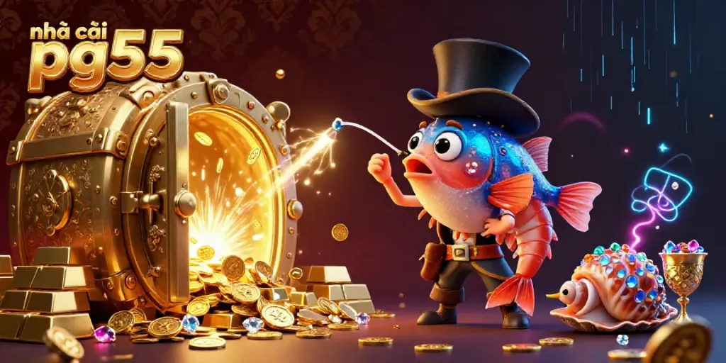 Engage with nhà cái pg55's 3D cartoon representation featuring wealthy treasures and vibrant energy.