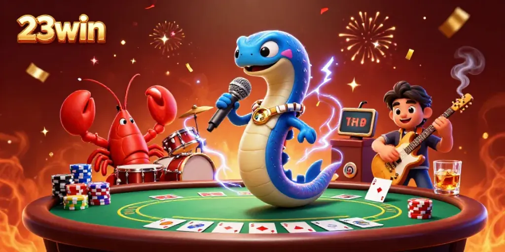 Experience the excitement of 23win with a dynamic DJ eel and vibrant underwater casino scene