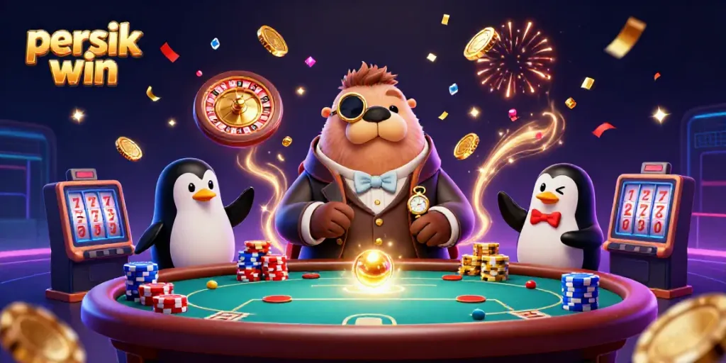 Gambarkan permainan poker bawah air yang seru dengan persik win dalam aksi, ceria dan ramai.