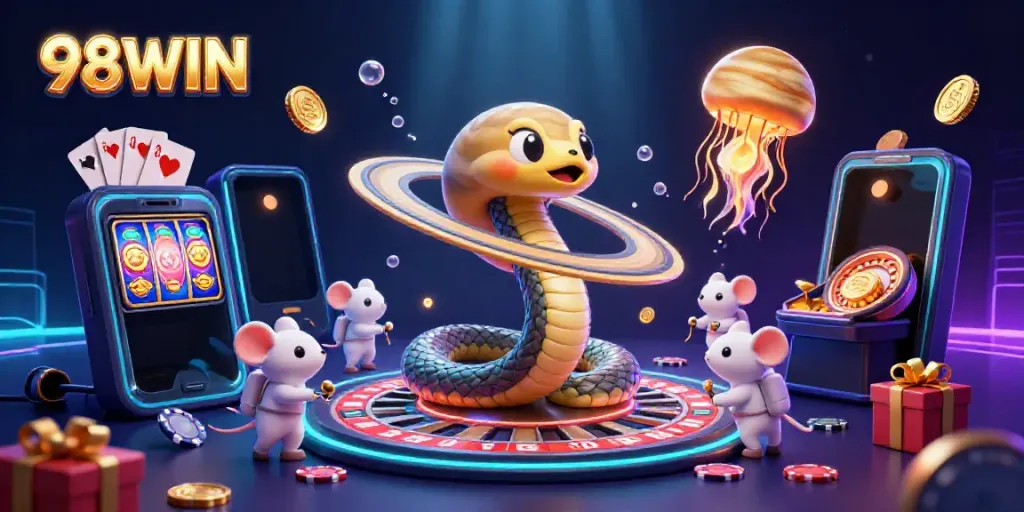 Experience 98WIN’s exciting gaming universe with a dynamic cosmic scene