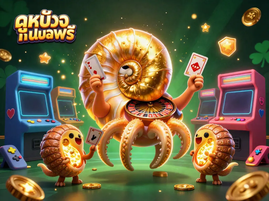 Experience ดูหนังออนไลน์ฟรี with a vibrant 3D casino scene filled with animated nautilus, gaming elements, and rich textures.