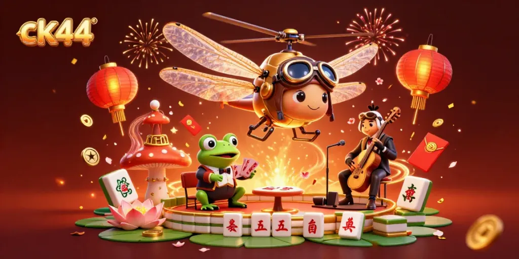 Experience ck44's vibrant casino scene with a dragonfly pilot, frog croupier, and jazz-playing crickets.