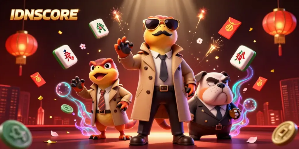 Engage with IDNSCORE at the VIP lounge, where raptors in disguise face a bouncer in a dynamic casino scene.