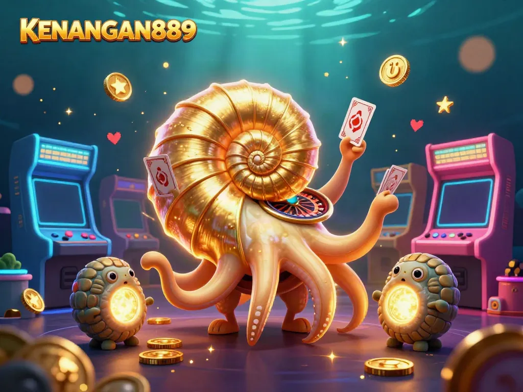 Experience thrilling gameplay with KENANGAN889's vibrant casino environment featuring a giant nautilus roulette.